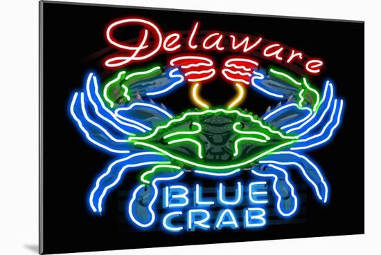 Delaware - Blue Crab Neon Sign-Lantern Press-Mounted Art Print