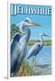 Delaware Blue Herons Scene-Lantern Press-Framed Art Print