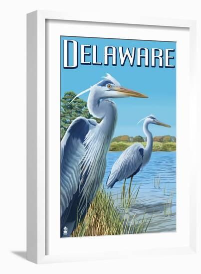 Delaware Blue Herons Scene-Lantern Press-Framed Art Print