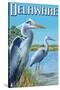Delaware Blue Herons Scene-Lantern Press-Stretched Canvas