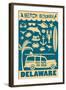 Delaware - Coastal Icons-Lantern Press-Framed Art Print