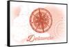 Delaware - Compass - Coral - Coastal Icon-Lantern Press-Framed Stretched Canvas