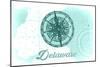 Delaware - Compass - Teal - Coastal Icon-Lantern Press-Mounted Art Print