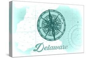 Delaware - Compass - Teal - Coastal Icon-Lantern Press-Stretched Canvas