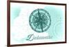 Delaware - Compass - Teal - Coastal Icon-Lantern Press-Framed Art Print