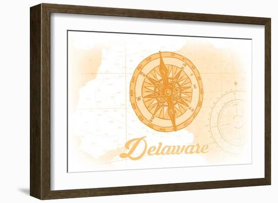 Delaware - Compass - Yellow - Coastal Icon-Lantern Press-Framed Art Print