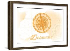 Delaware - Compass - Yellow - Coastal Icon-Lantern Press-Framed Art Print