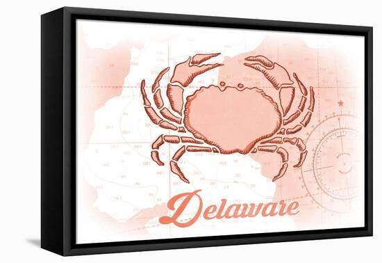 Delaware - Crab - Coral - Coastal Icon-Lantern Press-Framed Stretched Canvas