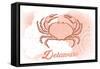 Delaware - Crab - Coral - Coastal Icon-Lantern Press-Framed Stretched Canvas