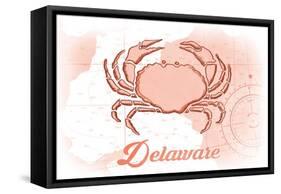 Delaware - Crab - Coral - Coastal Icon-Lantern Press-Framed Stretched Canvas