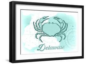 Delaware - Crab - Teal - Coastal Icon-Lantern Press-Framed Art Print