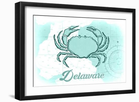 Delaware - Crab - Teal - Coastal Icon-Lantern Press-Framed Art Print