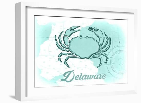 Delaware - Crab - Teal - Coastal Icon-Lantern Press-Framed Art Print