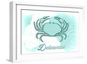 Delaware - Crab - Teal - Coastal Icon-Lantern Press-Framed Art Print