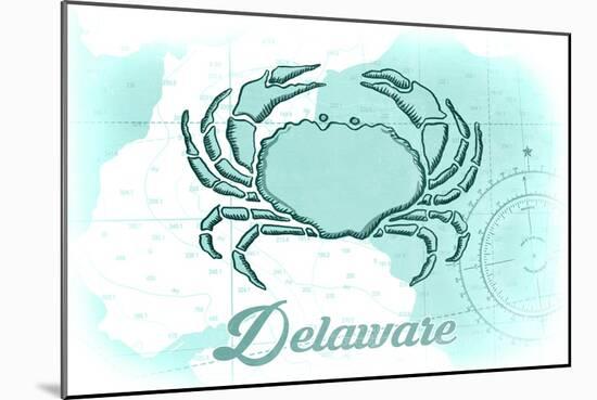 Delaware - Crab - Teal - Coastal Icon-Lantern Press-Mounted Art Print