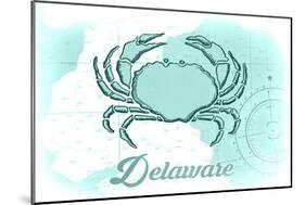 Delaware - Crab - Teal - Coastal Icon-Lantern Press-Mounted Art Print