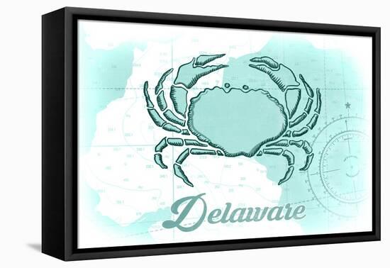 Delaware - Crab - Teal - Coastal Icon-Lantern Press-Framed Stretched Canvas