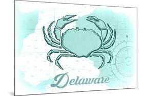 Delaware - Crab - Teal - Coastal Icon-Lantern Press-Mounted Premium Giclee Print