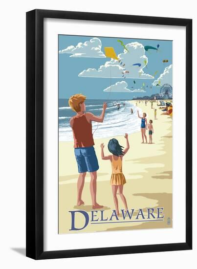 Delaware - Kite Flyers-Lantern Press-Framed Art Print