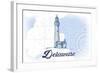 Delaware - Lighthouse - Blue - Coastal Icon-Lantern Press-Framed Art Print