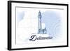 Delaware - Lighthouse - Blue - Coastal Icon-Lantern Press-Framed Art Print