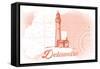 Delaware - Lighthouse - Coral - Coastal Icon-Lantern Press-Framed Stretched Canvas