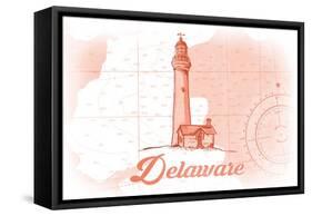 Delaware - Lighthouse - Coral - Coastal Icon-Lantern Press-Framed Stretched Canvas