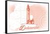 Delaware - Lighthouse - Coral - Coastal Icon-Lantern Press-Framed Stretched Canvas