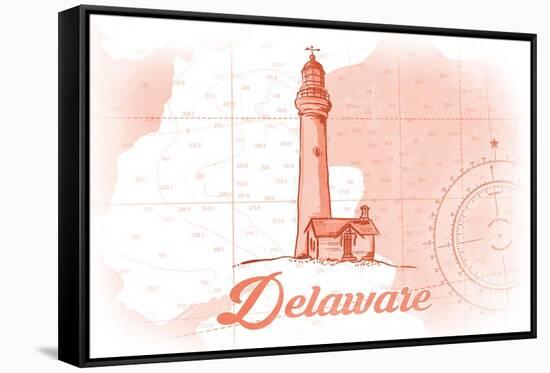 Delaware - Lighthouse - Coral - Coastal Icon-Lantern Press-Framed Stretched Canvas