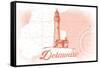 Delaware - Lighthouse - Coral - Coastal Icon-Lantern Press-Framed Stretched Canvas