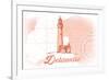 Delaware - Lighthouse - Coral - Coastal Icon-Lantern Press-Framed Premium Giclee Print