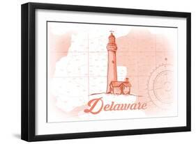 Delaware - Lighthouse - Coral - Coastal Icon-Lantern Press-Framed Art Print