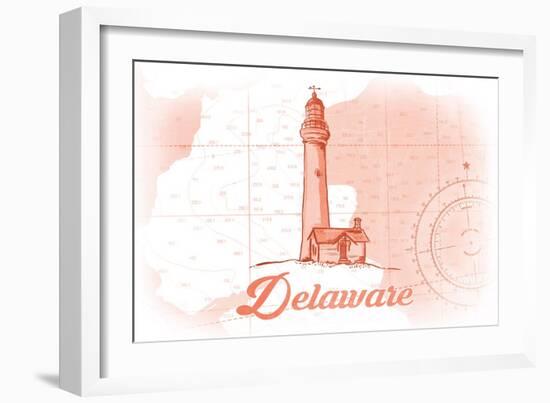 Delaware - Lighthouse - Coral - Coastal Icon-Lantern Press-Framed Art Print