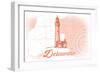 Delaware - Lighthouse - Coral - Coastal Icon-Lantern Press-Framed Art Print