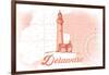 Delaware - Lighthouse - Coral - Coastal Icon-Lantern Press-Framed Art Print