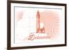 Delaware - Lighthouse - Coral - Coastal Icon-Lantern Press-Framed Art Print