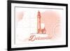 Delaware - Lighthouse - Coral - Coastal Icon-Lantern Press-Framed Art Print