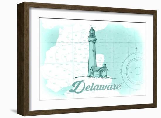Delaware - Lighthouse - Teal - Coastal Icon-Lantern Press-Framed Art Print