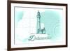 Delaware - Lighthouse - Teal - Coastal Icon-Lantern Press-Framed Art Print