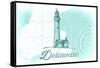 Delaware - Lighthouse - Teal - Coastal Icon-Lantern Press-Framed Stretched Canvas