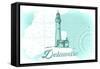 Delaware - Lighthouse - Teal - Coastal Icon-Lantern Press-Framed Stretched Canvas