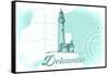 Delaware - Lighthouse - Teal - Coastal Icon-Lantern Press-Framed Stretched Canvas