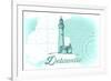 Delaware - Lighthouse - Teal - Coastal Icon-Lantern Press-Framed Premium Giclee Print