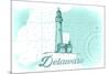 Delaware - Lighthouse - Teal - Coastal Icon-Lantern Press-Mounted Premium Giclee Print