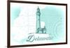 Delaware - Lighthouse - Teal - Coastal Icon-Lantern Press-Framed Art Print