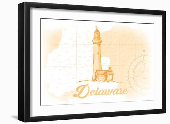 Delaware - Lighthouse - Yellow - Coastal Icon-Lantern Press-Framed Art Print