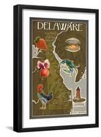 Delaware Map and Icons-Lantern Press-Framed Art Print