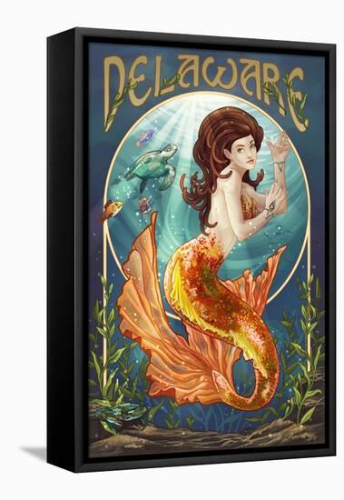 Delaware - Mermaid-Lantern Press-Framed Stretched Canvas