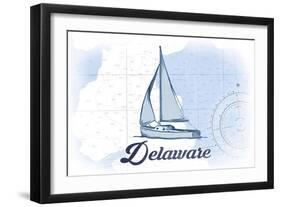 Delaware - Sailboat - Blue - Coastal Icon-Lantern Press-Framed Art Print