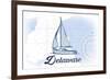 Delaware - Sailboat - Blue - Coastal Icon-Lantern Press-Framed Art Print